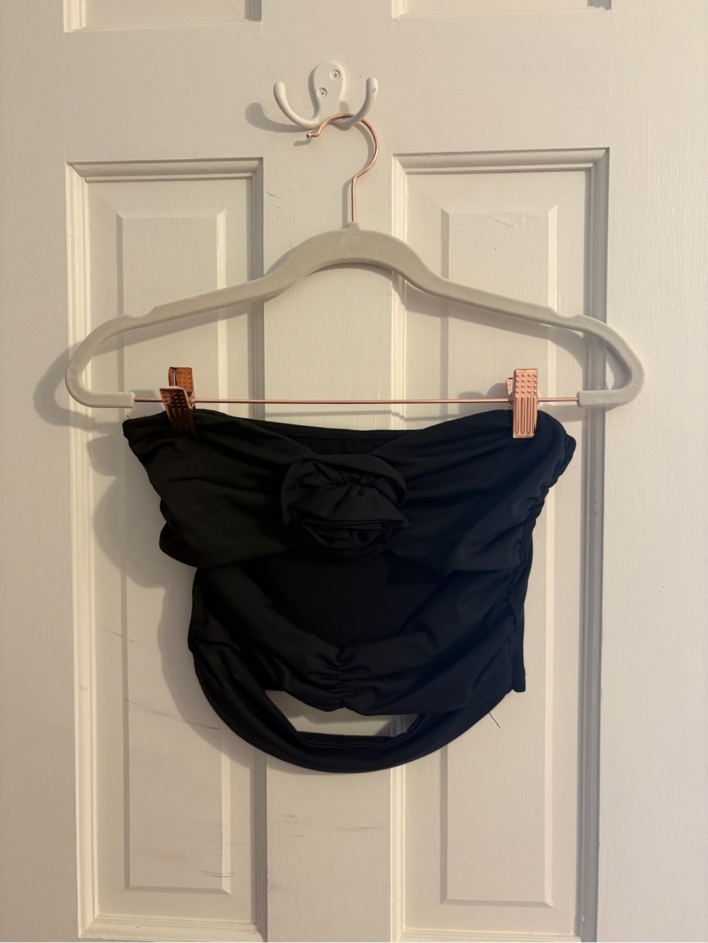 Black Bandeau Bikini Top with Front Rosette and cut outs